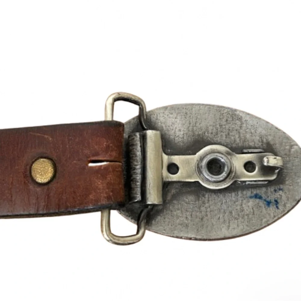 Rare Vtg Bell Telephone Lineman Silver Metal Belt Buckle and Vtg Leather Belt
